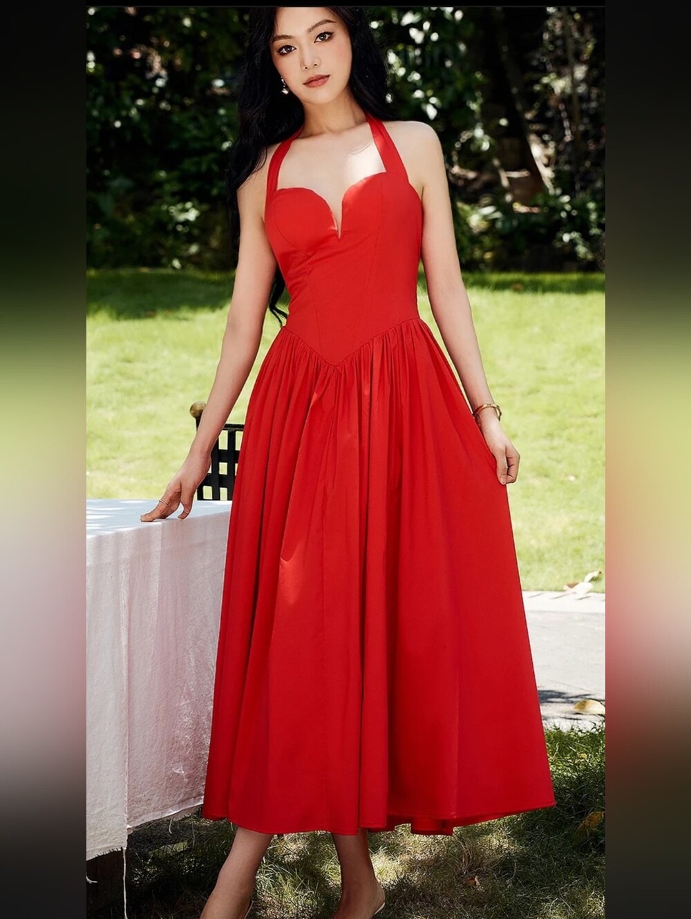 Commense Red Halter Sweetheart-Neck Midi Gown - Picture 4 of 11